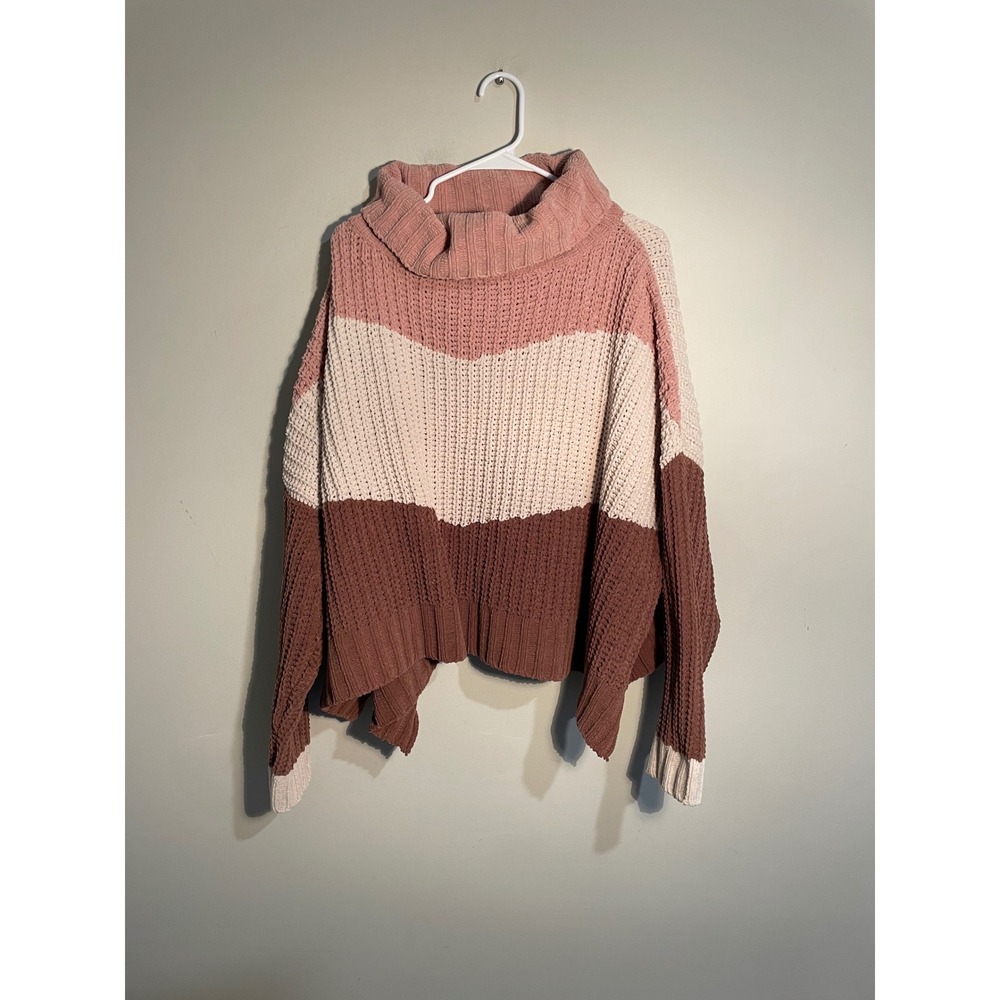 Pol Color Blocked Chenille Turtleneck‎ Oversized Slouchy Sweater Size Large